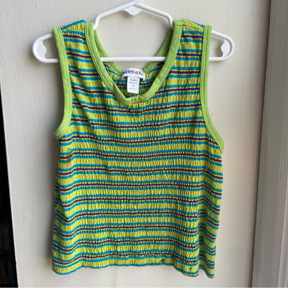 VINTAGE Y2K LIMITED TOO GREEN YELLOW STRIPED TANK TOP SIZE MEDIUM PLAY CONDITION - Picture 1 of 5